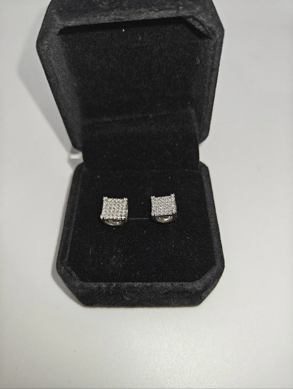 Square style earrings 2CT VV1 Moissanite & 925S Silver WHITE GOLD PLATED